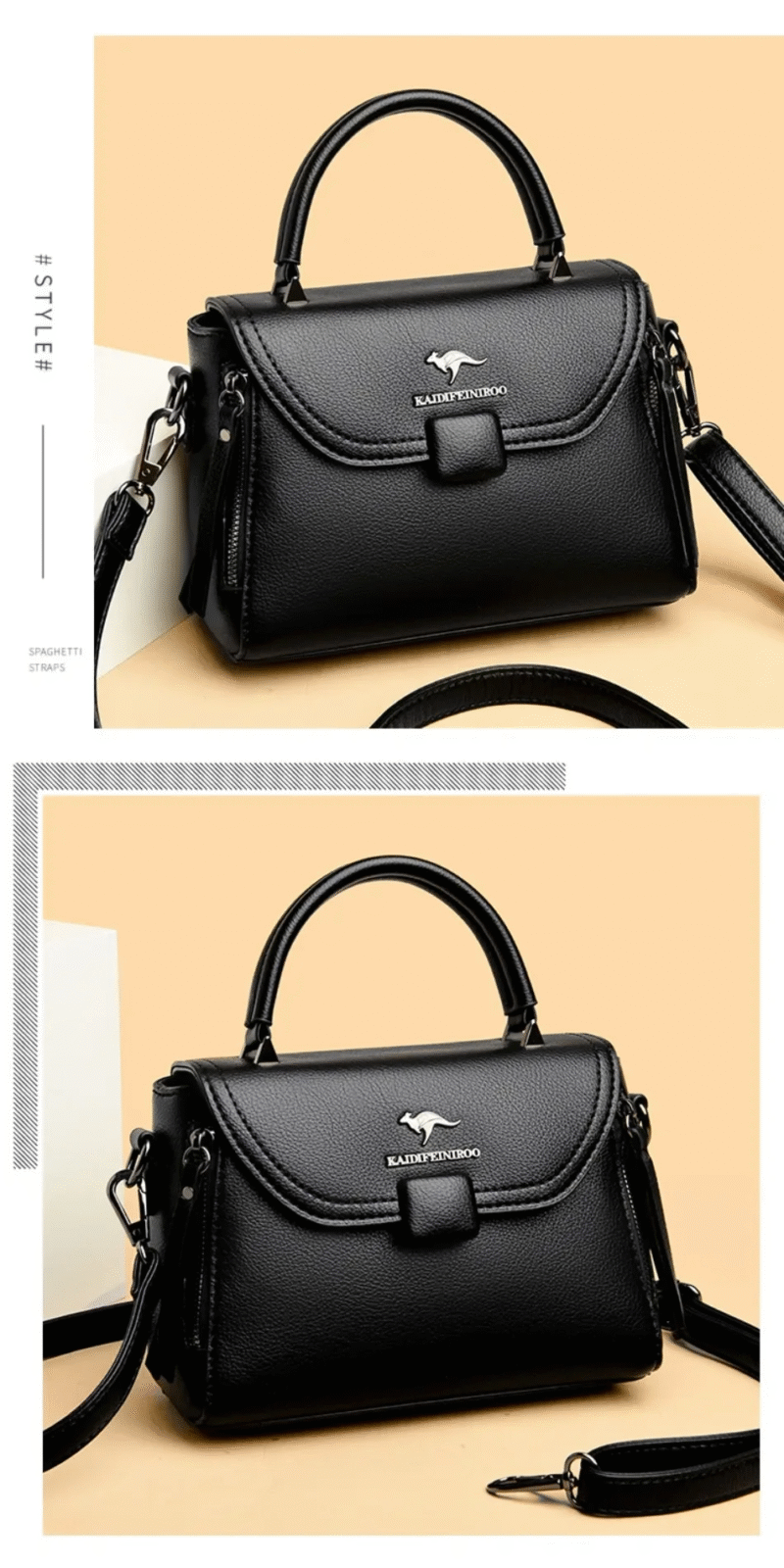 Luxury Designer Fashion High Quality Leather Kangaroo Handbag (Black) - Image 4