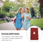 Women's PU Leather Phone Holder With Neck Strap Wallets Touch Screen Bags(Red) - Image 3