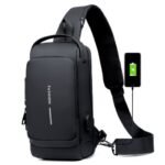 USB charging sport sling Anti-theft shoulder bag (Black shape)