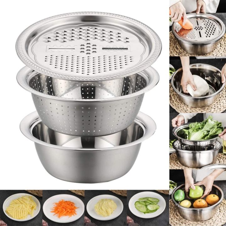 4 In 1 Stainless Steel Drain Basket Vegetable Cutter