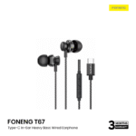 FONENG T67 Type-C In-Ear Heavy Bass Wired Earphone- Black