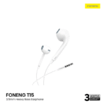 FONENG T15 Half-In-Ear 3.5mm Heavy Bass Earphone- White