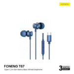 FONENG T67 Type-C In-Ear Heavy Bass Wired Earphone- Blue