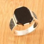 Italian Black Stone Rings Mens Gold colour