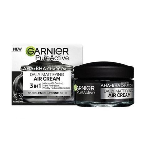 Garnier PureActive AHA + BHA Charcoal Daily Mattifying 3 in1 Air Cream 50ml - Image 1
