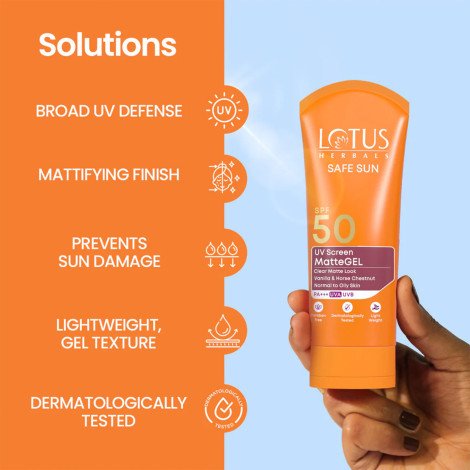 Lotus Herbals Safe Sun Uv Screen Matte Gel Spf 50 PA+++ 50g - Image 1