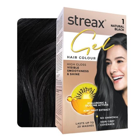 Streax Gel Hair Colour - 1 Natural Black - Image 1