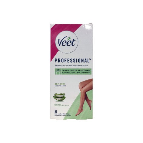 Veet Professional Ready To Use Half Body Aloe Vera And Green Tea Scent 8 Wax Strips - Image 1