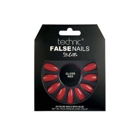 Technic Stiletto 24 False Nails With Glue - Gloss Red - Image 1