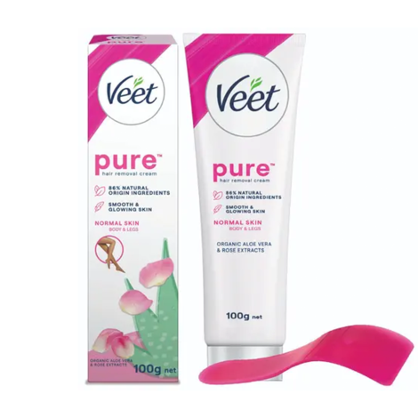 Veet Pure Organic Aloe Vera & Rose Extracts Hair Removal Cream 100g - Image 1