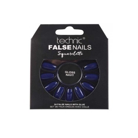 Technic Squareletto 24 False Nails With Glue - Gloss Navy - Image 1