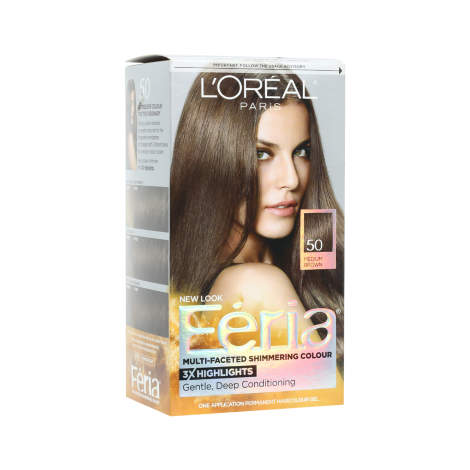Loreal Feria Multi Faceted Shimmering Hair Color - 50 Medium Brown - Image 1