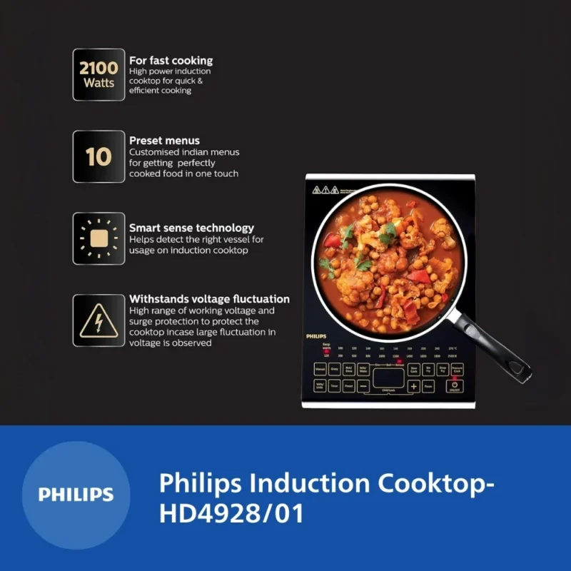 Philips induction cooker HD4938 /01 (2100W)Micro Crystal Plate, Auto-Off Program, Cool-to-Touch Surface, No Flame Cooking (2 Year Official Warranty) - Image 3